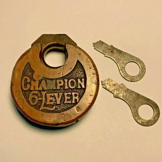 Vintage Champion 6 Lever Padlock With 2 Keys