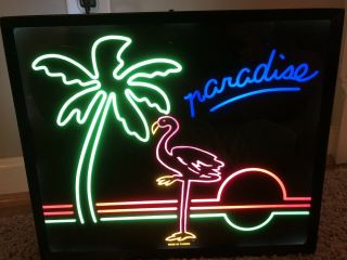 Vintage Neon Type Lighted Paradise And Flamingo Sign