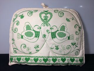 Vintage 1978 Appliance Toaster Cover,  Glad Hand Designs Inc.  Birds,  Green,  White