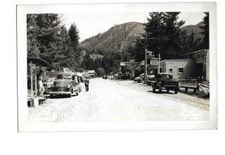Rppc Postcard 1950s Street Scene Detroit Oregon Chevron Gas Station Cars Truck