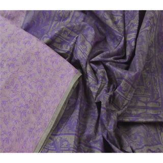 Sanskriti Vintage Purple Saree 100 Pure Silk Printed 5 Yard Sari Craft Fabric