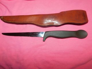 Gerber Coho Hunting Fillet Filet Fixed Blade Knife & Leather Sheath - Spoon Handle