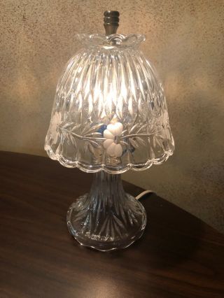 Vintage Lead Crystal Small (10”) Table Lamp Etched Glass Good,  Heavy
