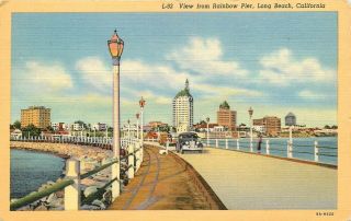 Linen Postcard Ca D270 View From Rainbow Pier Long Beach Cars 1940 Cancel