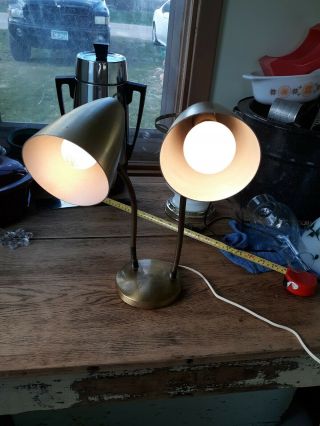 Vintage Mid Century Modern Gold Metal Double Gooseneck Desk Lamp