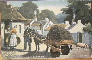 Illus Art Postcard Irish Turf From Low - Backed Car Donkey Cart Chas Reis