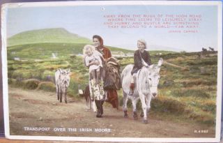 Ireland Postcard Transport Over Irish Moors Peat Jennie Carney Donkey Child 1958