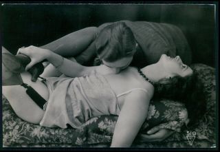 French Nude Woman Biederer Couple Horizontal Romance Old C1925 Photo Postcard Cc