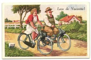 Solex Motorcycle Couple On Vacation Dutch Artist Postcard