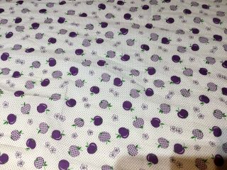 Vintage 1950’s Cotton Print Fabric.  Purple Plums 4.  25 Yards.  Very Cute