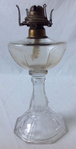 Vtg Antique Oil Kerosene Lamp Eapg Paneled Glass Pedestal Queen Anne No 1 Burner