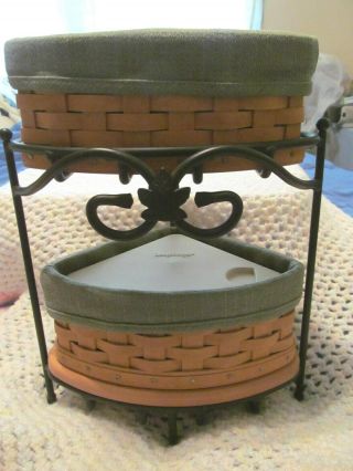 Longaberger 8 Pc Small Wrought Iron Corner Stand W/2 Baskets