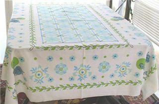 Vtg Terrycloth Tablecloth Turquoise Green Rooster Weather Vanes 53 " X 65 "