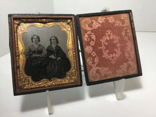 Glass Photo Of Two Women In Case And Ornate Frame