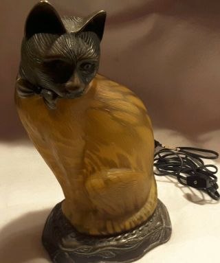 Amber Art Glass And Bronze Cat Lamp 1996 Tin Chi Andrea By Sadek