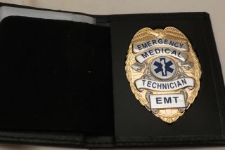 Gold Emergency Medical Technician Emt Badge In Herospride 9100 Badge Case