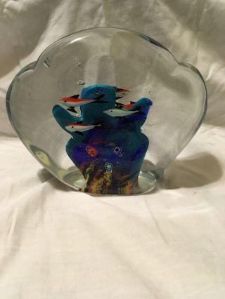 Large Art Glass Murano Angel Fish Aquarium Handblown Paperweight - Vintage