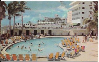 Miami Beach Fl " The Saxony Resort Hotel Cabana Club & Pool " Postcard Florida