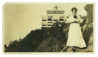 Gibson Girl Posed On Rocks At Summit House Hotel Holyoke Ma Antique 1900 