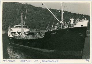 1949 Norway Ship Mv Fjalir Arriving At Balestrand Unpublished Private Real Photo