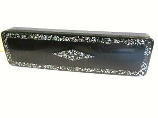 Vintage Black Lacquered Wood Abalone Pencil Box Sections For Nibs Desk Accessory