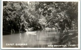 Braunfels,  Texas Rppc Real Photo Postcard " Camp Giesecke " Boating Scene 1944