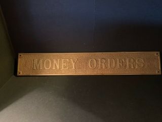 Antique Solid Brass Bank Money Order Sign Great Look To It.