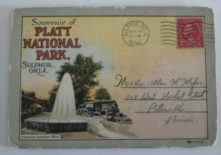 1929 Platt National Park Sulphur Ok Souvenir Postcard Folder - Curt Teich & Co.