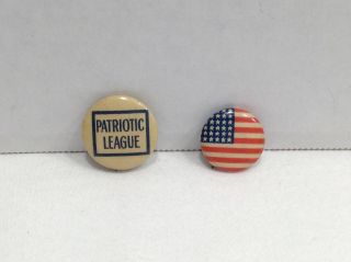Vintage Patriotic League And Us Flag Metal Pins