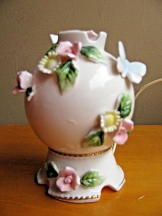Vintage Irice Porcelain Butterfly Floral Perfume Lamp Night Light Gold I.  W.  Rice