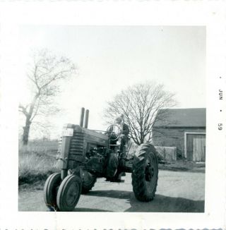 Vintage 1959 Photo - Little Girl Waving While Sitting On A Large Old Tractor