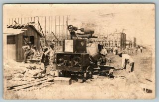 Stationery Cement Mixer From Bags Many Construction Workers Long Bldg C1910 Rppc