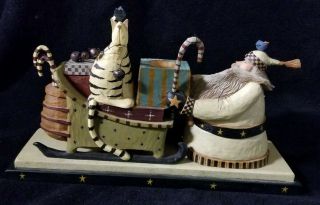 Williraye Studios Precious Treasures Santa With Sleigh & Tabby Cat Ww2392 Iob