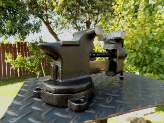 VINTAGE FULTON ANVIL SWIVEL VISE 3  JAW,  CAST IRON BENCH VICE WITH PIPE GRIPS 3