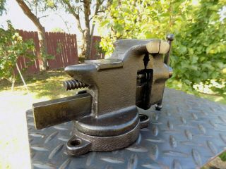VINTAGE FULTON ANVIL SWIVEL VISE 3  JAW,  CAST IRON BENCH VICE WITH PIPE GRIPS 6