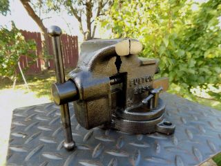 VINTAGE FULTON ANVIL SWIVEL VISE 3  JAW,  CAST IRON BENCH VICE WITH PIPE GRIPS 7