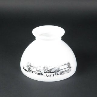 Vtg Milk Glass Lamp Shade Currier Ives White Black