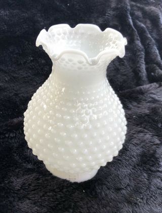 Antique 6 3/4 " Hobnail Milk Glass Student Or Small Hurricane Lamp Shade