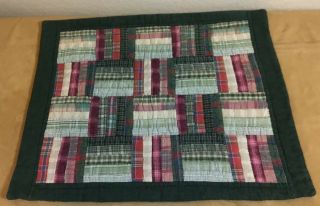Patchwork Quilt Wall Hanging,  Log Cabin,  Plaids,  Checks,  Green,  Pink,  Red