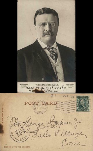 Teddy Roosevelt 1904 Rppc Theodore Roosevelt Rotograph Real Photo Post Card