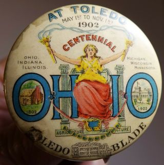 Vintage Antique Toledo Blade Advertising Pinback Button Ohio Agriculture Expo