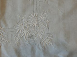 Vtg Cotton Kitchen /card Table Tablecloth White 41 " X 41 " Embroidery And Punchwo