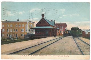 B.  & M.  Railroad Station,  Marblehead,  Massachusetts Vintage Postcard