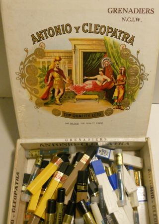 Vintage Antonia Y Cleopatra Cigar Box Full Of Pencil Leads And Ink Refills