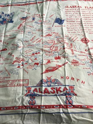 Alaska State Map Souvenir Retro Tablecloth 52 X 44 Vintage Mid Century