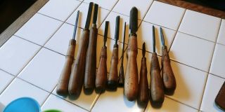 10 Vintage Carving Chisels And Gouges,  Buck Bros,  T.  H.  Witherby,  Charles Buck