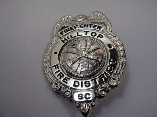 Vintage Collectible Pin: Hilltop Sc Firefighter Badge Design