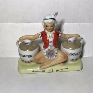 Japan One - Piece Salt And Pepper Shaker S&p Indian Woman Firewater And Snakejuice