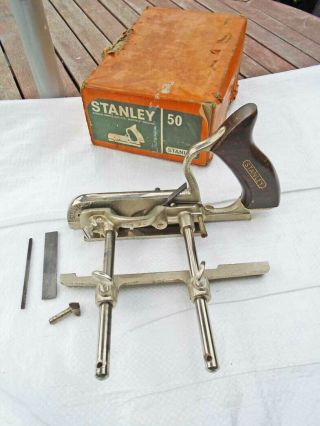 Vintage Boxed Stanley Uk No:50 Combination Plane & 3 Cutters Vgc Old Tool