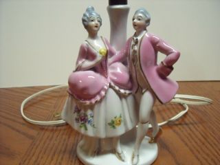 Vintage German Porcelain Victorian Figurine Table Lamp Dancing Couple 9.  5 "
